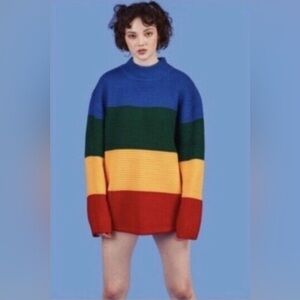 UNIF Crayola Chunky Knit Ribbed Sweater Colorblock Stripe Rainbow Multicolor